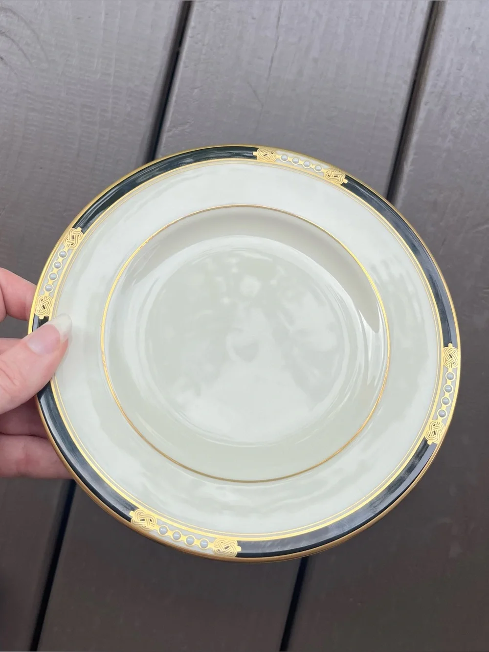 Vintage Lenox Hancock Presidential Collection Gold Black Bread Plate Raised Dots